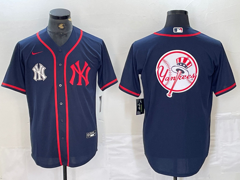 Personalized Men’s New York Yankees Big LOGO Navy Cool Base Stitched Baseball Jersey