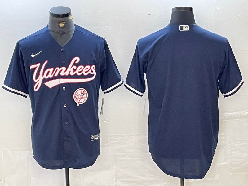 Personalized Men’s New York Yankees Big LOGO Navy Cool Base Stitched Baseball Jersey