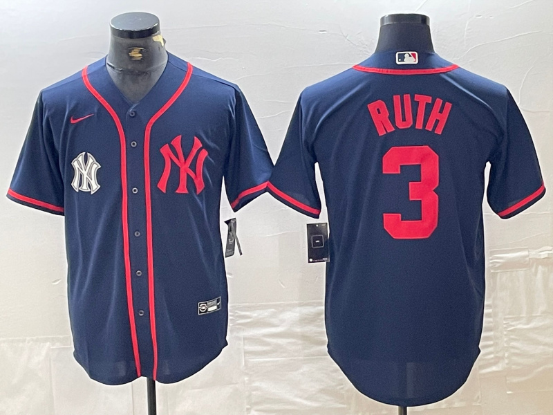 Personalized Men’s New York Yankees #3 Babe Ruth Navy Cool Base Stitched Baseball Jersey