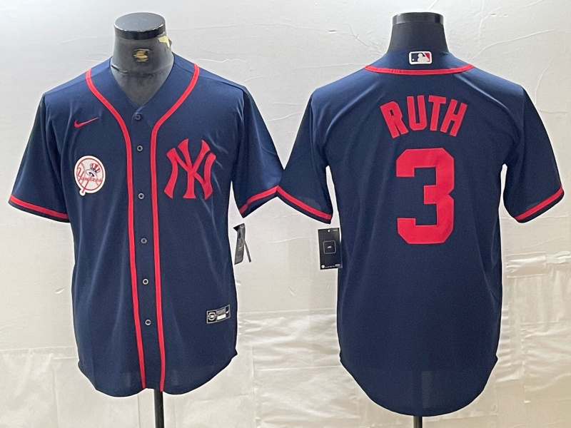 Personalized Men’s New York Yankees #3 Babe Ruth Navy Cool Base Stitched Baseball Jersey