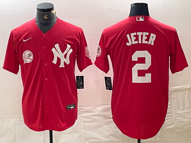 Personalized Men’s New York Yankees #2 Derek Jeter Red Cool Base Stitched Baseball Jersey