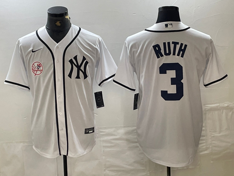 Personalized Men’s New York Yankees #3 Babe Ruth White Cool Base Stitched Baseball Jersey