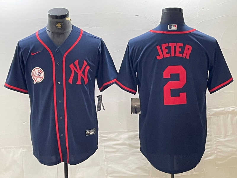 Personalized Men’s New York Yankees #2 Derek Jeter Navy Cool Base Stitched Baseball Jersey