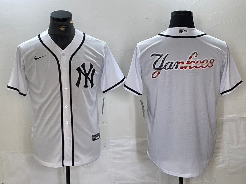 Personalized Men’s New York Yankees White Team Big Logo Cool Base Stitched Baseball Jersey