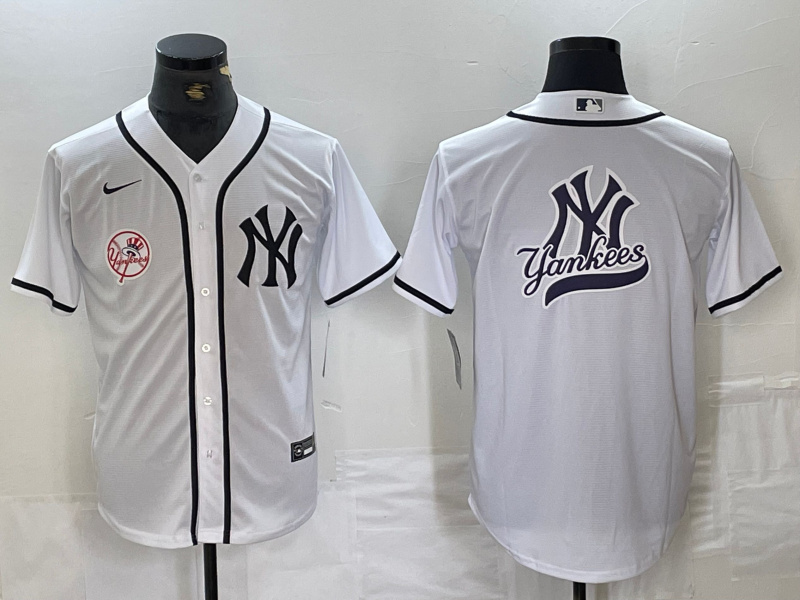 Personalized Men’s New York Yankees White Team Big Logo Cool Base Stitched Baseball Jersey