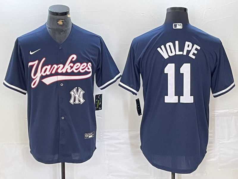 Personalized Men’s New York Yankees #11 Anthony Volpe Navy Cool Base Stitched Baseball Jersey