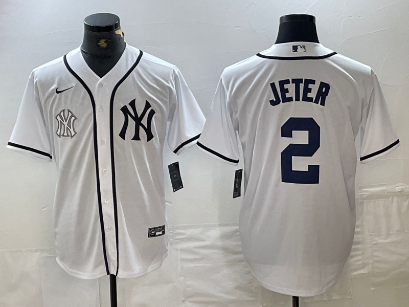 Personalized Men’s New York Yankees #2 Derek Jeter White Cool Base Stitched Baseball Jersey