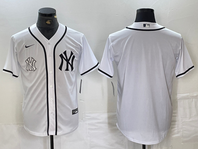 Personalized Men’s New York Yankees White Team Big Logo Cool Base Stitched Baseball Jersey