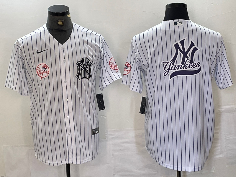 Personalized Men’s New York Yankees White Team Big Logo Cool Base Stitched Baseball Jersey