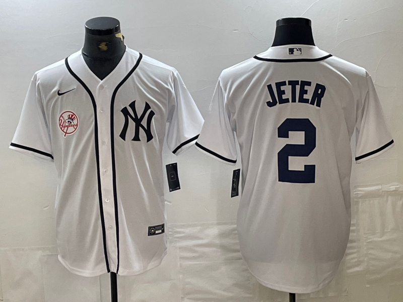 Personalized Men’s New York Yankees #2 Derek Jeter White Cool Base Stitched Baseball Jersey