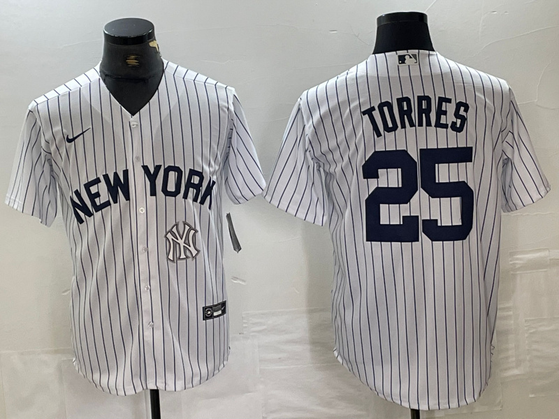 Personalized Men’s New York Yankees #25 Gleyber Torres White Cool Base Stitched Baseball Jersey