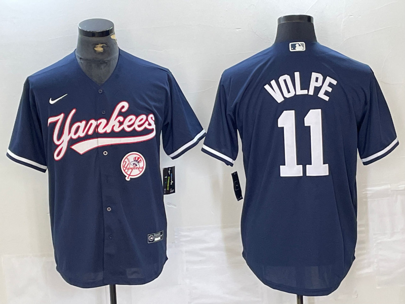 Personalized Men’s New York Yankees #11 Anthony Volpe Navy Cool Base Stitched Baseball Jersey