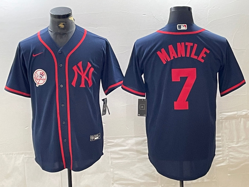 Personalized Men’s New York Yankees #7 Mickey Mantle Navy With Patch Cool Base Stitched Baseball Jersey