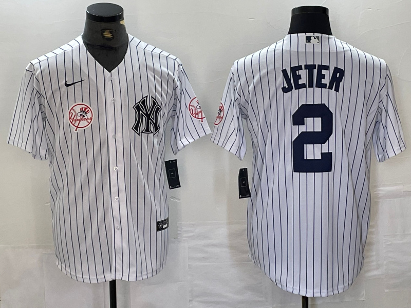 Personalized Men’s New York Yankees #2 Derek Jeter White Cool Base Stitched Baseball Jersey