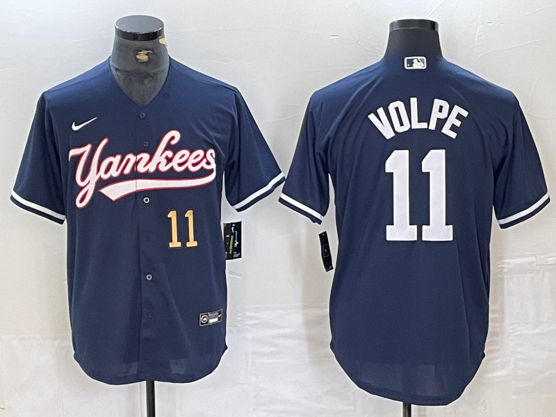 Personalized Men’s New York Yankees #11 Anthony Volpe Navy Cool Base Stitched Baseball Jersey