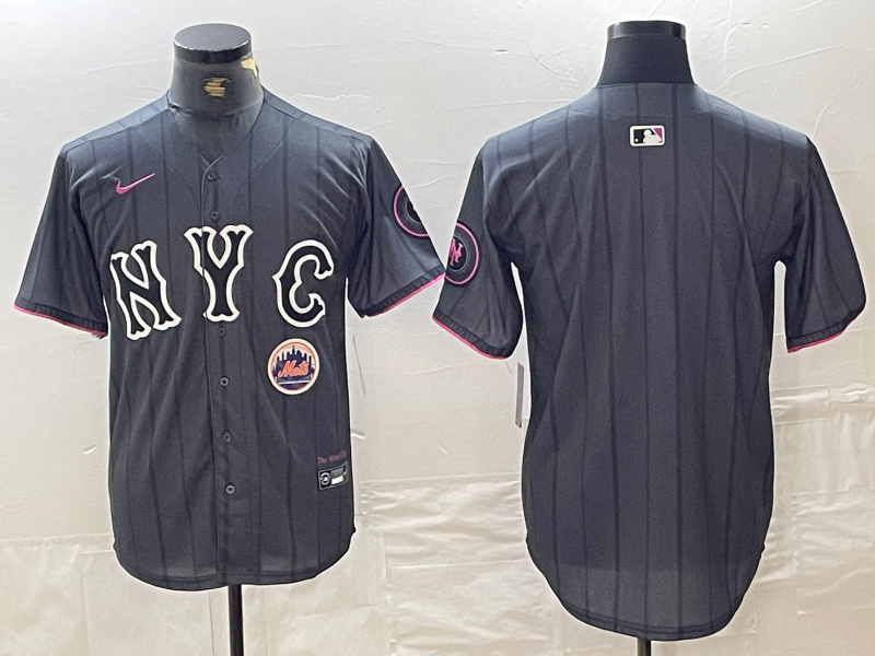 Personalized Men’s New York Mets Team Big Logo Graphite 2024 City Connect Limited Stitched Baseball Jersey1