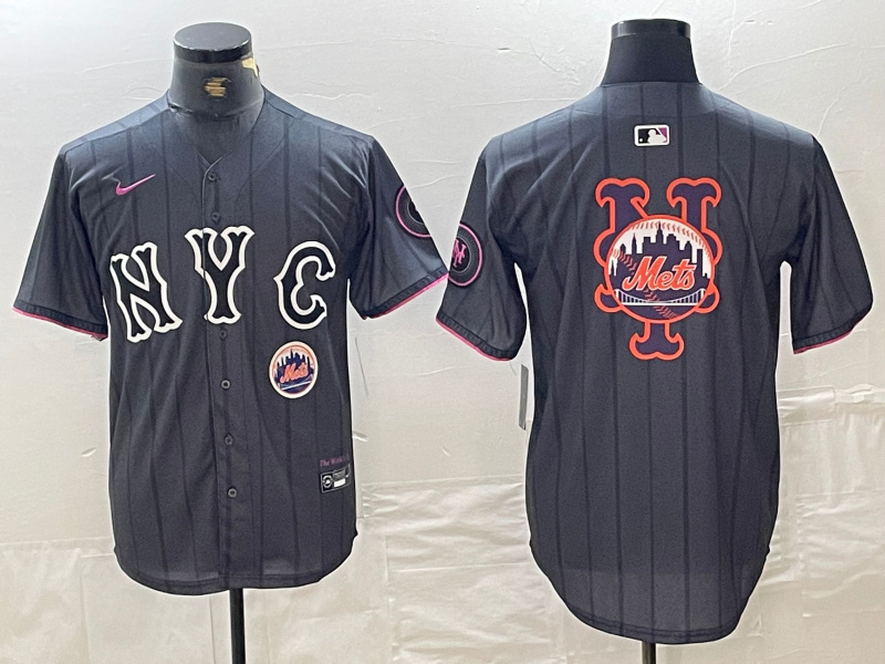 Personalized Men’s New York Mets Team Big Logo Graphite 2024 City Connect Limited Stitched Baseball Jersey