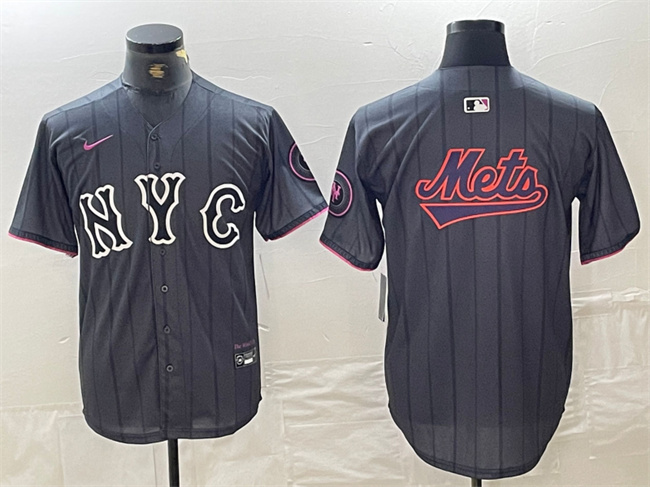 Personalized Men’s New York Mets Team Big Logo Graphite 2024 City Connect Limited Stitched Baseball Jerseys 1