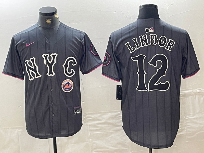Personalized Men’s New York Mets #12 Francisco Lindor Graphite 2024 City Connect Limited Stitched Baseball Jersey