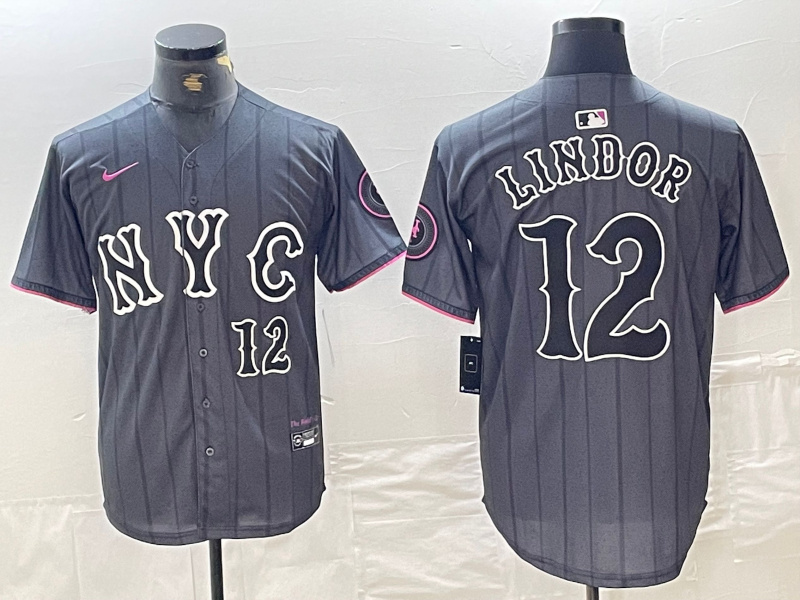Personalized Men’s New York Mets #12 Francisco Lindor Graphite 2024 City Connect Limited Stitched Baseball Jersey