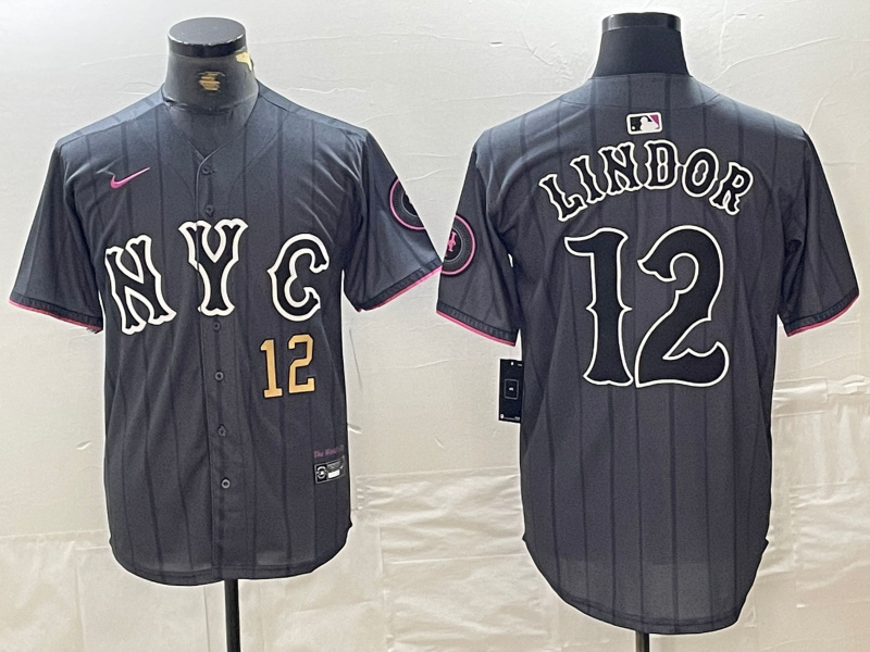 Personalized Men’s New York Mets #12 Francisco Lindor Graphite 2024 City Connect Limited Stitched Baseball Jersey