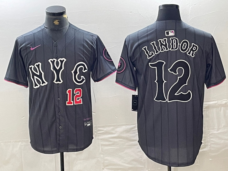 Personalized Men’s New York Mets #12 Francisco Lindor Graphite 2024 City Connect Limited Stitched Baseball Jersey