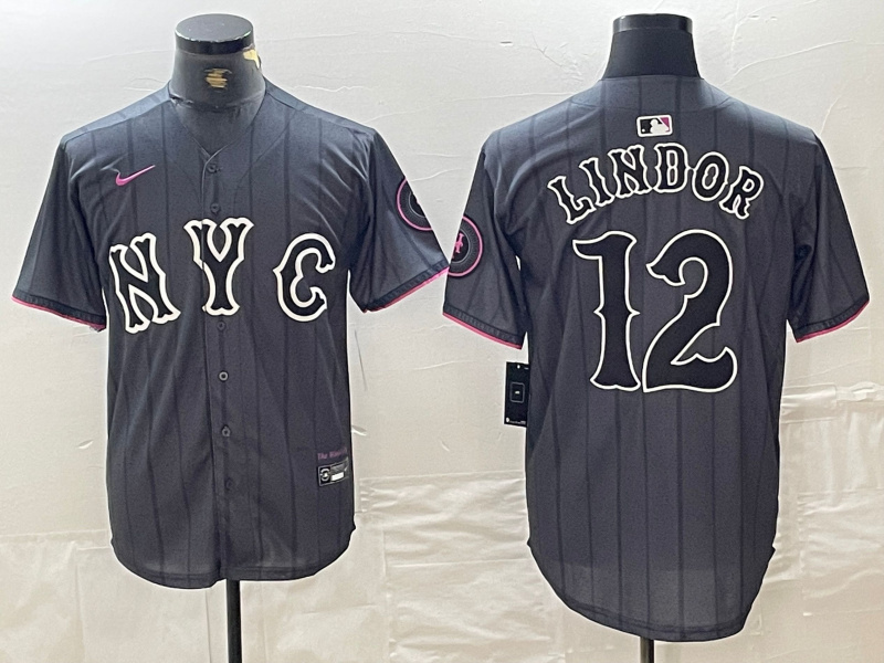 Personalized Men’s New York Mets #12 Francisco Lindor Graphite 2024 City Connect Limited Stitched Baseball Jersey(Run Small)