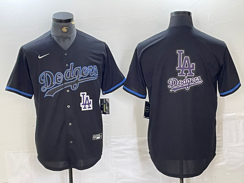 Personalized Men’s Los Angeles Dodgers Team Big Logo Black Cool Base Stitched Baseball Jersey