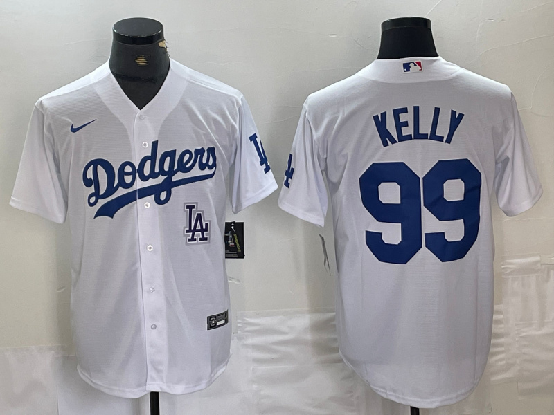 Personalized Men’s Los Angeles Dodgers #99 Joe Kelly White Cool Base Stitched Baseball Jersey