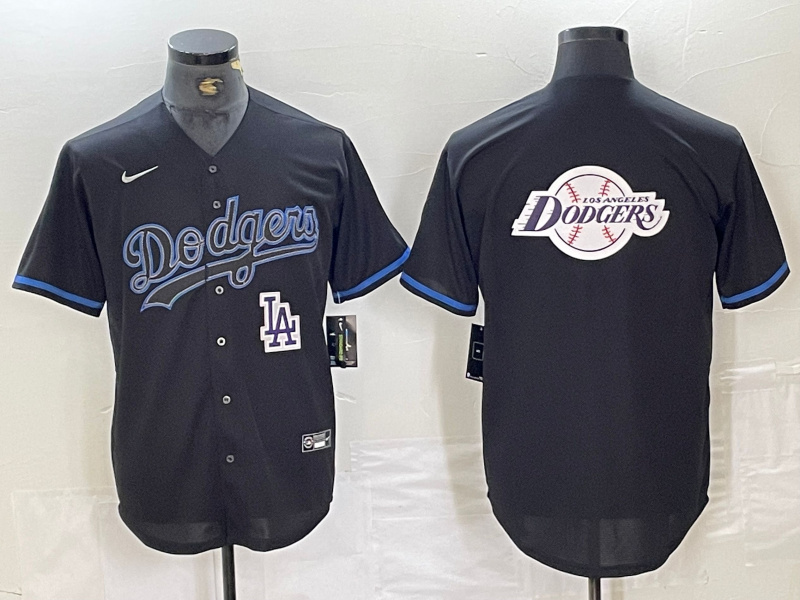 Personalized Men’s Los Angeles Dodgers Team Big Logo Black Cool Base Stitched Baseball Jersey
