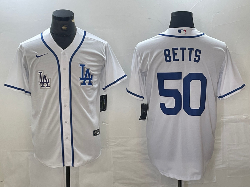 Personalized Men’s Los Angeles Dodgers #50 Mookie Betts White Cool Base Stitched Baseball Jersey