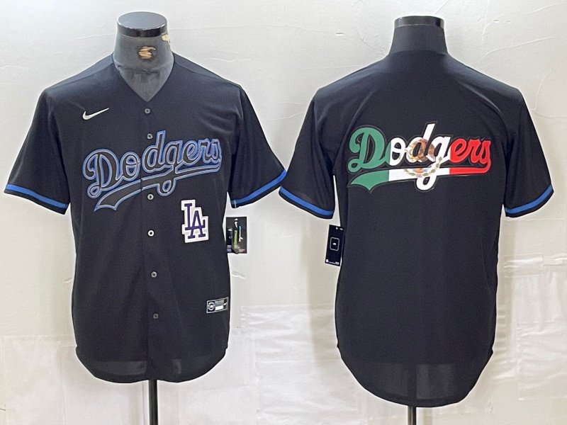 Personalized Men’s Los Angeles Dodgers Team Big Logo Black Cool Base Stitched Baseball Jersey