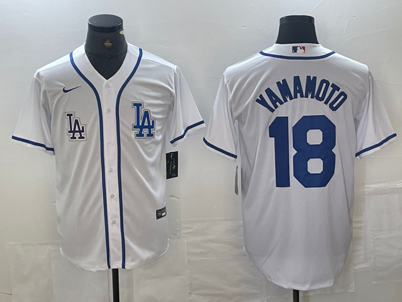 Personalized Men’s Los Angeles Dodgers #18 Yoshinobu Yamamoto White Cool Base Stitched Baseball Jersey