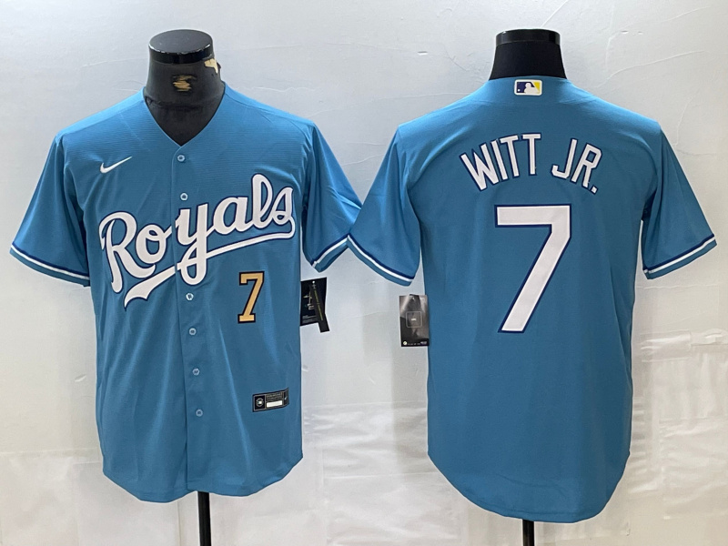 Personalized Men’s Kansas City Royals #7 Bobby Witt Jr. Light Blue 2024 Alternate Limited Stitched Baseball Jersey