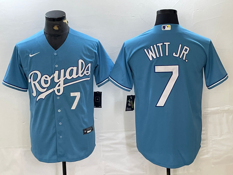 Personalized Men’s Kansas City Royals #7 Bobby Witt Jr. Light Blue 2024 Alternate Limited Stitched Baseball Jersey
