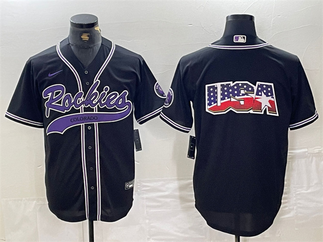 Personalized Men’s Colorado Rockies Black Team Big Logo Cool Base Stitched Baseball Jersey
