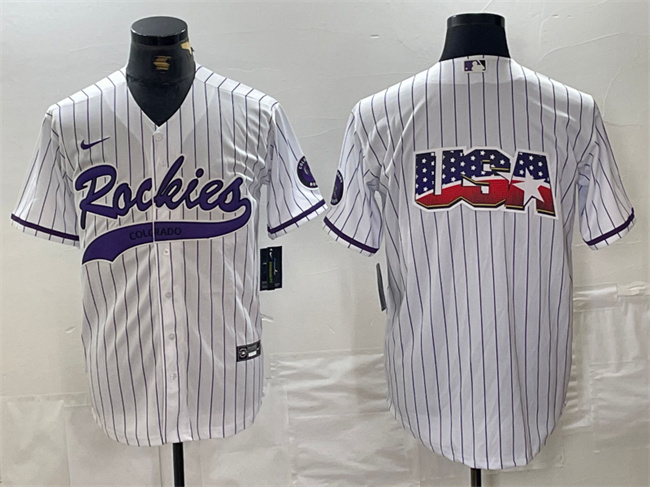 Personalized Men’s Colorado Rockies White Team Big Logo Cool Base Stitched Baseball Jersey