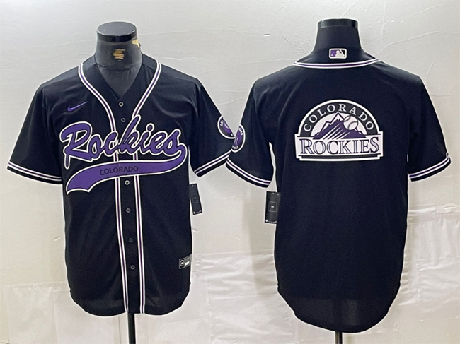 Personalized Men’s Colorado Rockies Black Team Big Logo Cool Base Stitched Baseball JerseyS