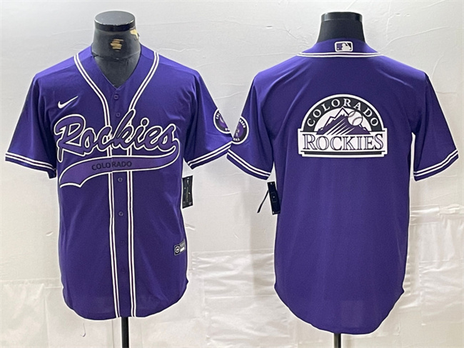 Personalized Men’s Colorado Rockies Purple Team Big Logo Cool Base Stitched Baseball Jersey