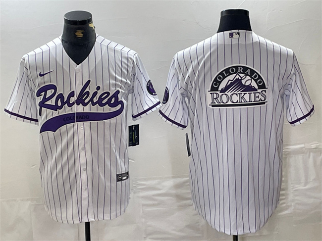 Personalized Men’s Colorado Rockies White Team Big Logo Cool Base Stitched Baseball Jerseys
