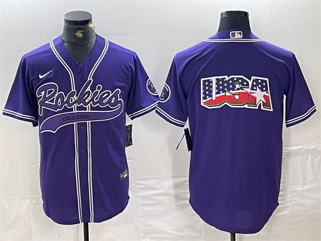 Personalized Men’s Colorado Rockies Purple Team Big Logo Cool Base Stitched Baseball JerseyS