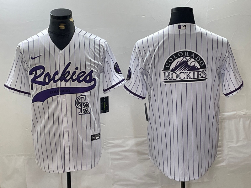 Personalized Men’s Colorado Rockies White Team Big Logo Cool Base Stitched Baseball Jersey