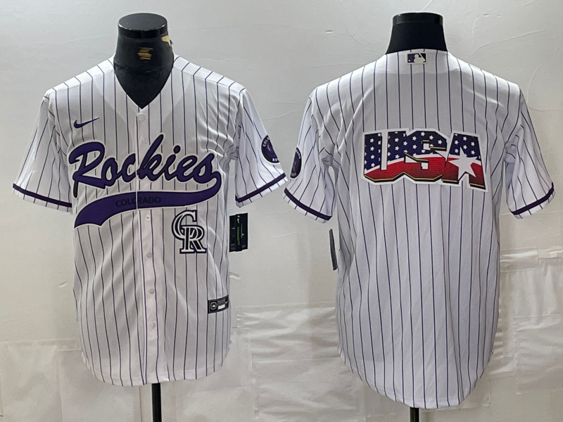 Personalized Men’s Colorado Rockies White Team Big Logo Cool Base Stitched Baseball Jersey