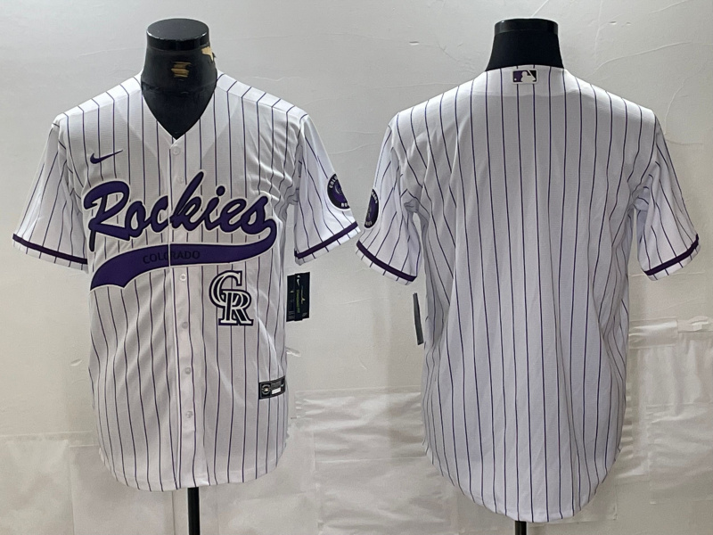 Personalized Men’s Colorado Rockies White Team Big Logo Cool Base Stitched Baseball Jersey