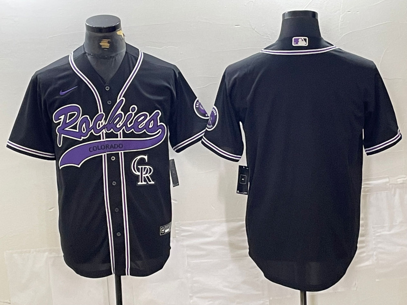 Personalized Men’s Colorado Rockies Black Team Big Logo Cool Base Stitched Baseball JerseyS 5
