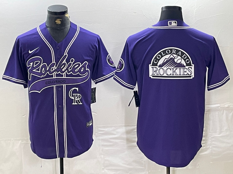 Personalized Men’s Colorado Rockies Purple Team Big Logo Cool Base Stitched Baseball Jersey