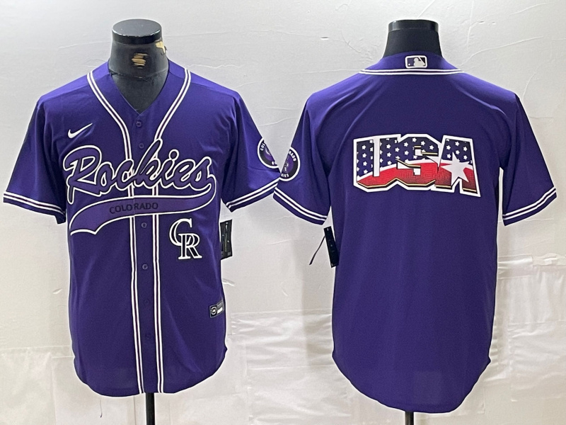 Personalized Men’s Colorado Rockies Purple Team Big Logo Cool Base Stitched Baseball Jersey