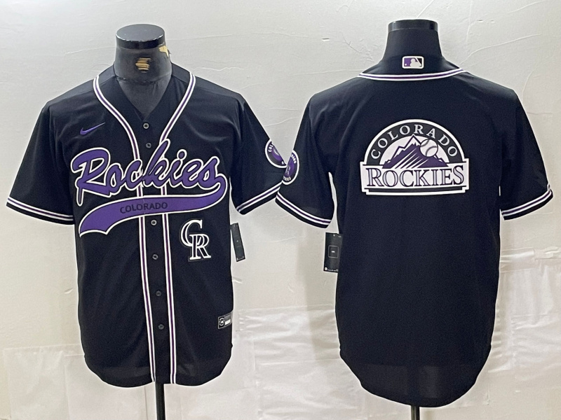 Personalized Men’s Colorado Rockies Black Team Big Logo Cool Base Stitched Baseball JerseyS 11