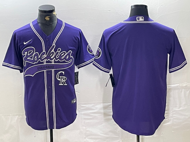 Personalized Men’s Colorado Rockies Purple Team Big Logo Cool Base Stitched Baseball Jersey
