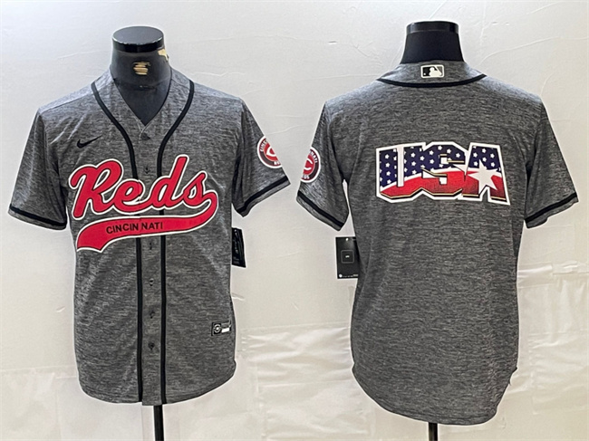 Personalized Men’s Cincinnati Reds Grey Team Big Logo Cool Base Stitched Baseball Jersey